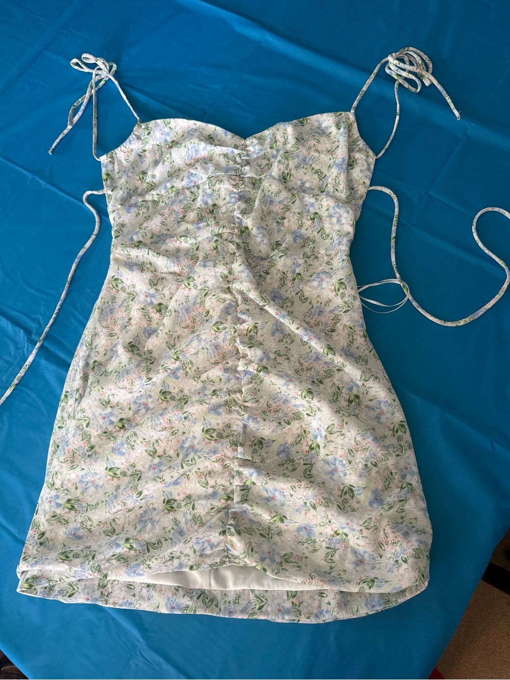 Hello Molly White Floral Mini Dress with Green & Blue Print
